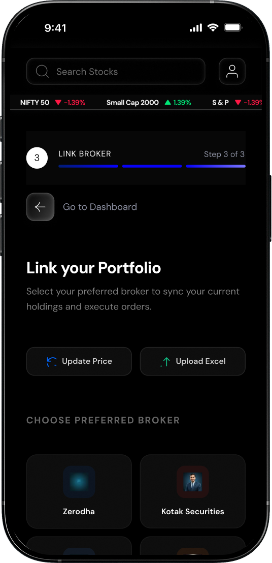 Link your portfolio screen for choosing a preferred broker.